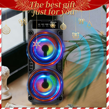 10 Inch Portable Bluetooth Speaker with RGB LED Lights & FM Radio - Heavy Bass Dual Drivers, USB Charging, Outdoor Camping Speaker, Holiday Gift for Family Friends