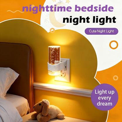 Two-Pack 3000K Plug-In Night Lights with Bubble-Pattern Shades, Light Sensors and Black or White Bases