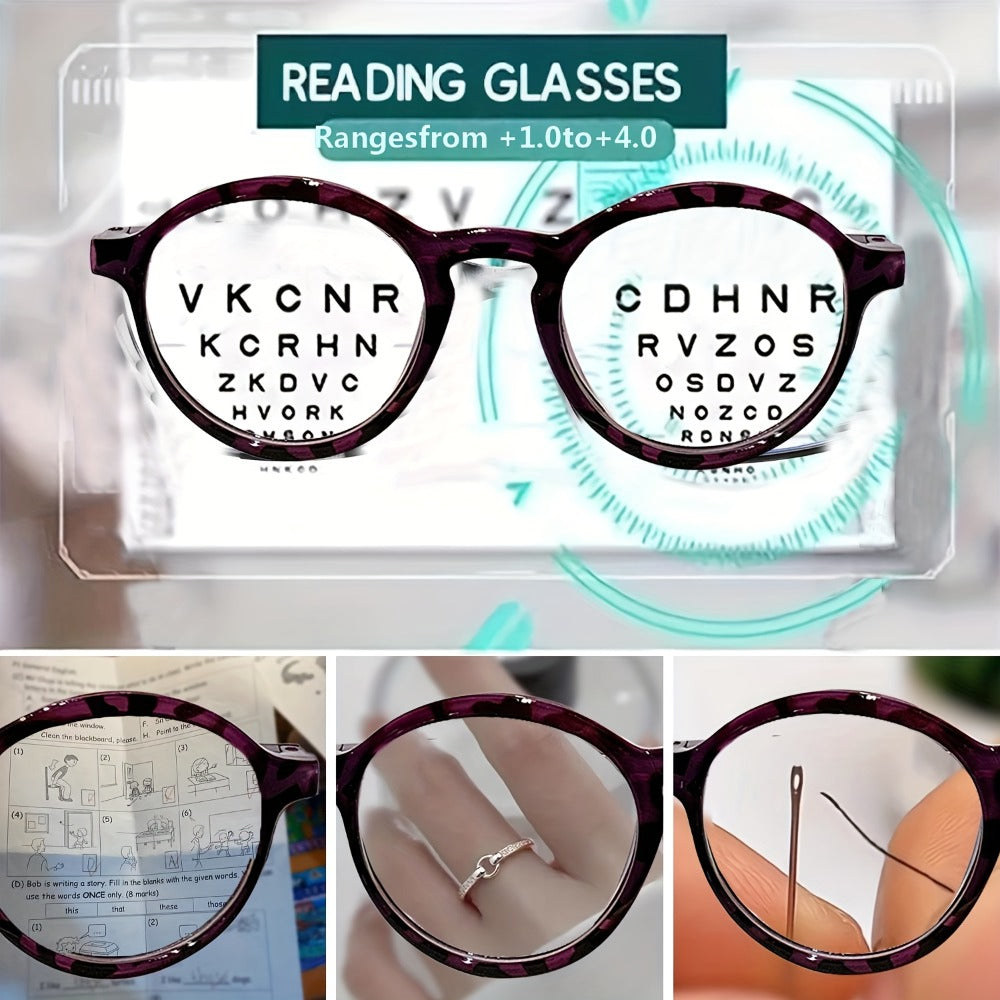 Reading Glasses – Six-Pair Round Full-Frame PC Reader Set in Assorted Colors and Seven Strengths
