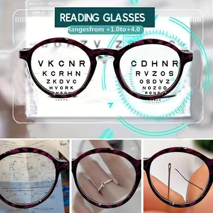 Reading Glasses – Six-Pair Round Full-Frame PC Reader Set in Assorted Colors and Seven Strengths