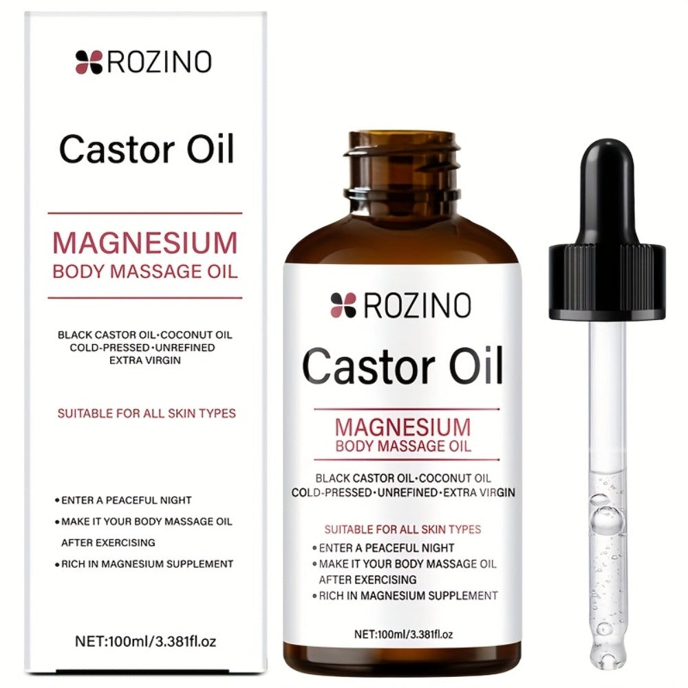 Aromatherapy Oil Magnesium Castor Massage Blend 100ml Dropper Bottle for External Body and Hair Care