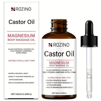 Aromatherapy Oil Magnesium Castor Massage Blend 100ml Dropper Bottle for External Body and Hair Care