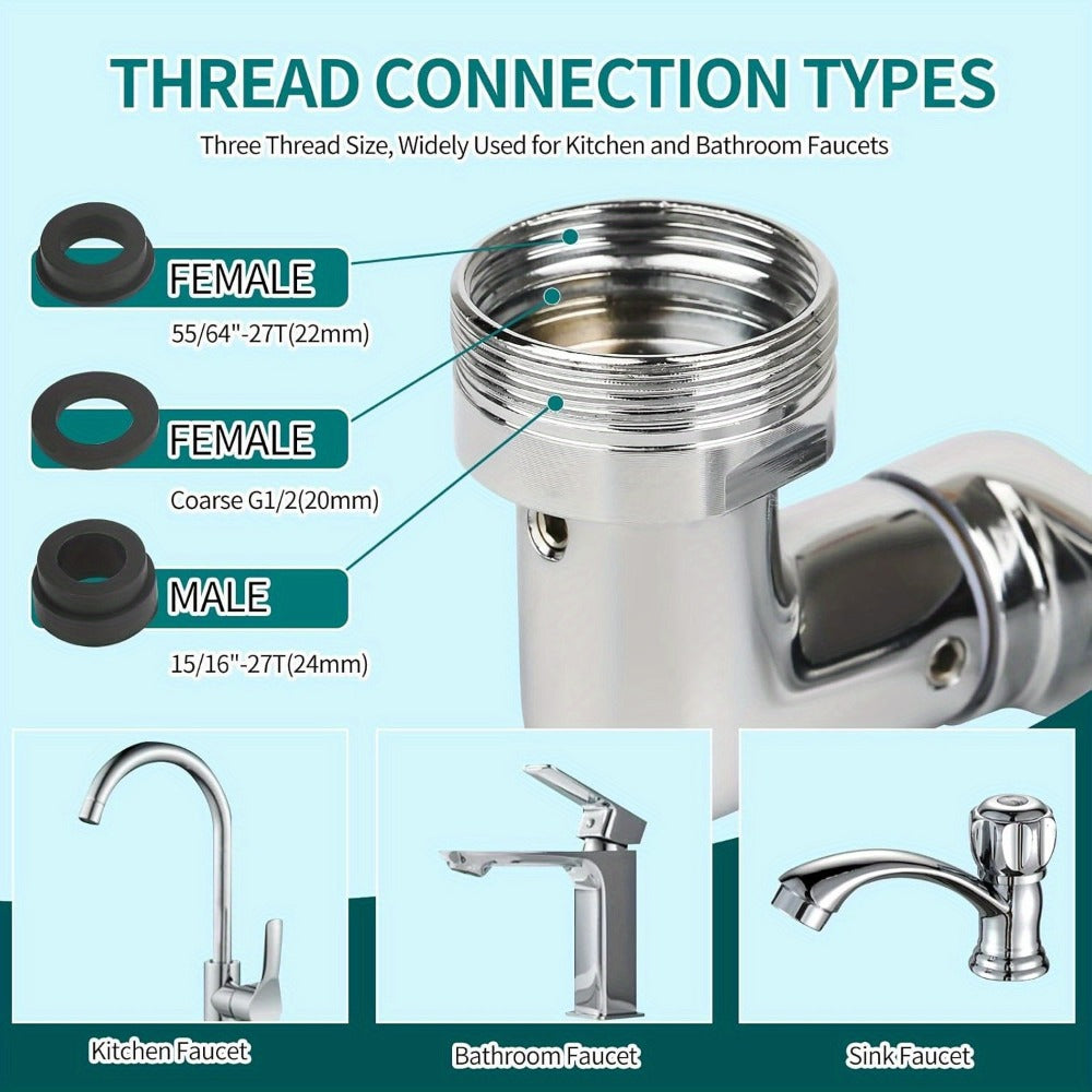 1440° Rotating Faucet Extender Brass Multifunctional 1080° 360° Swivel Robotic Arm Sink Aerator 2 Water Outlet Modes for Kitchen Bathroom Silver