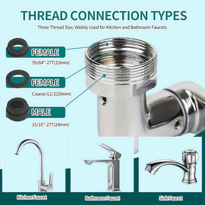 1440° Rotating Faucet Extender Brass Multifunctional 1080° 360° Swivel Robotic Arm Sink Aerator 2 Water Outlet Modes for Kitchen Bathroom Silver