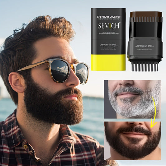 Beard Dye Pen 2-in-1 Waterproof Color Stick for Men — Sevich Instant Gray Coverage Washable Beard Hair Filler Pen with Brush Natural Finish for Mustache & Sideburns 3 Shades