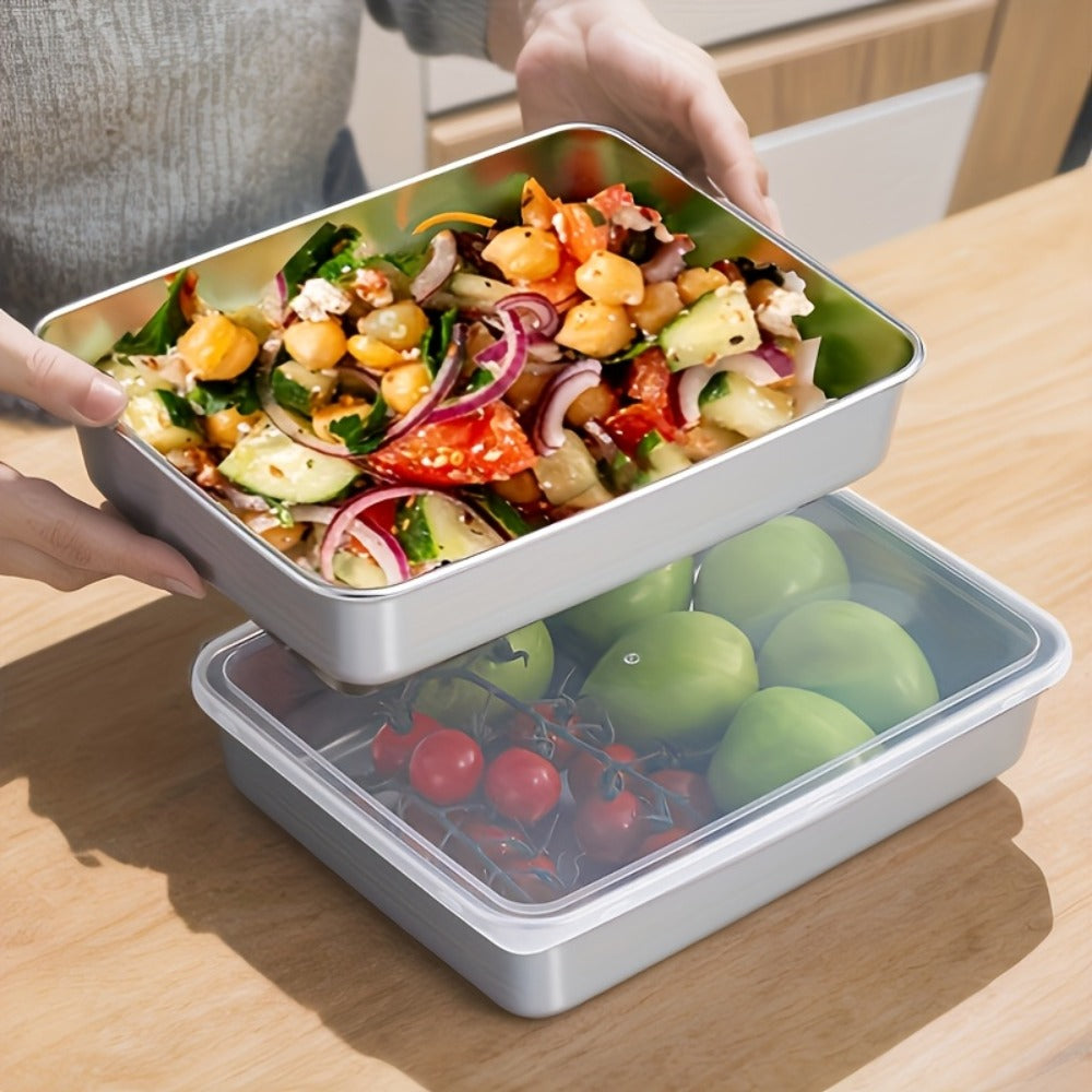 Food Storage Containers Five-Piece Stainless Steel Plate Set with Five Flip-Top Lids for Hand Washing