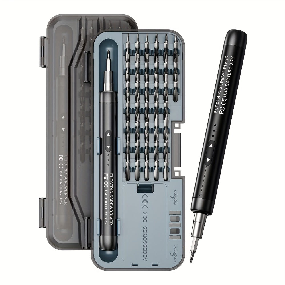 USB-Rechargeable Precision Electric Screwdriver Kit with 38 Magnetic Bits in Five Handle Colors