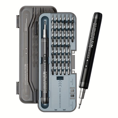 USB-Rechargeable Precision Electric Screwdriver Kit with 38 Magnetic Bits in Five Handle Colors