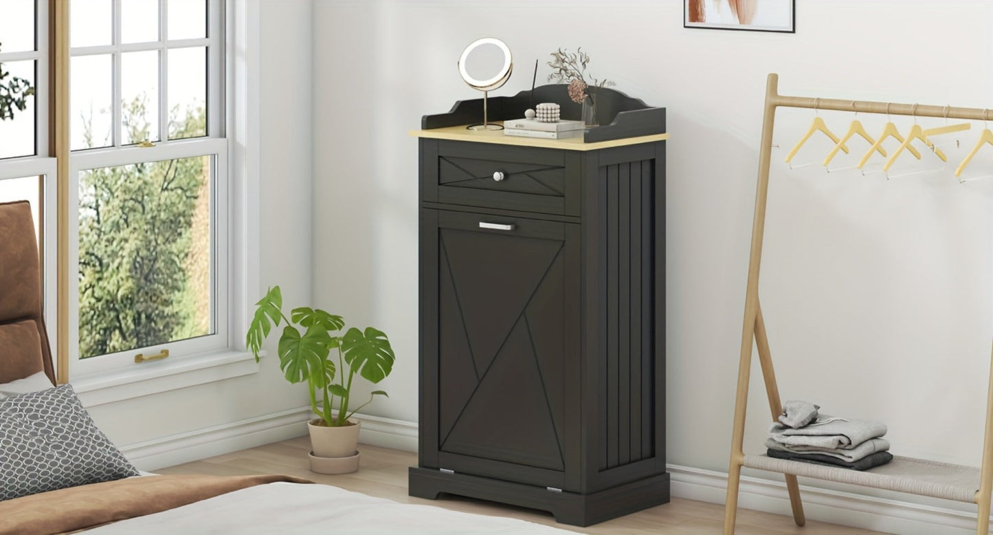 Storage Cabinet 12-Gallon Tilt-Out Trash Bin Enclosure with Top Drawer and Two Color Options
