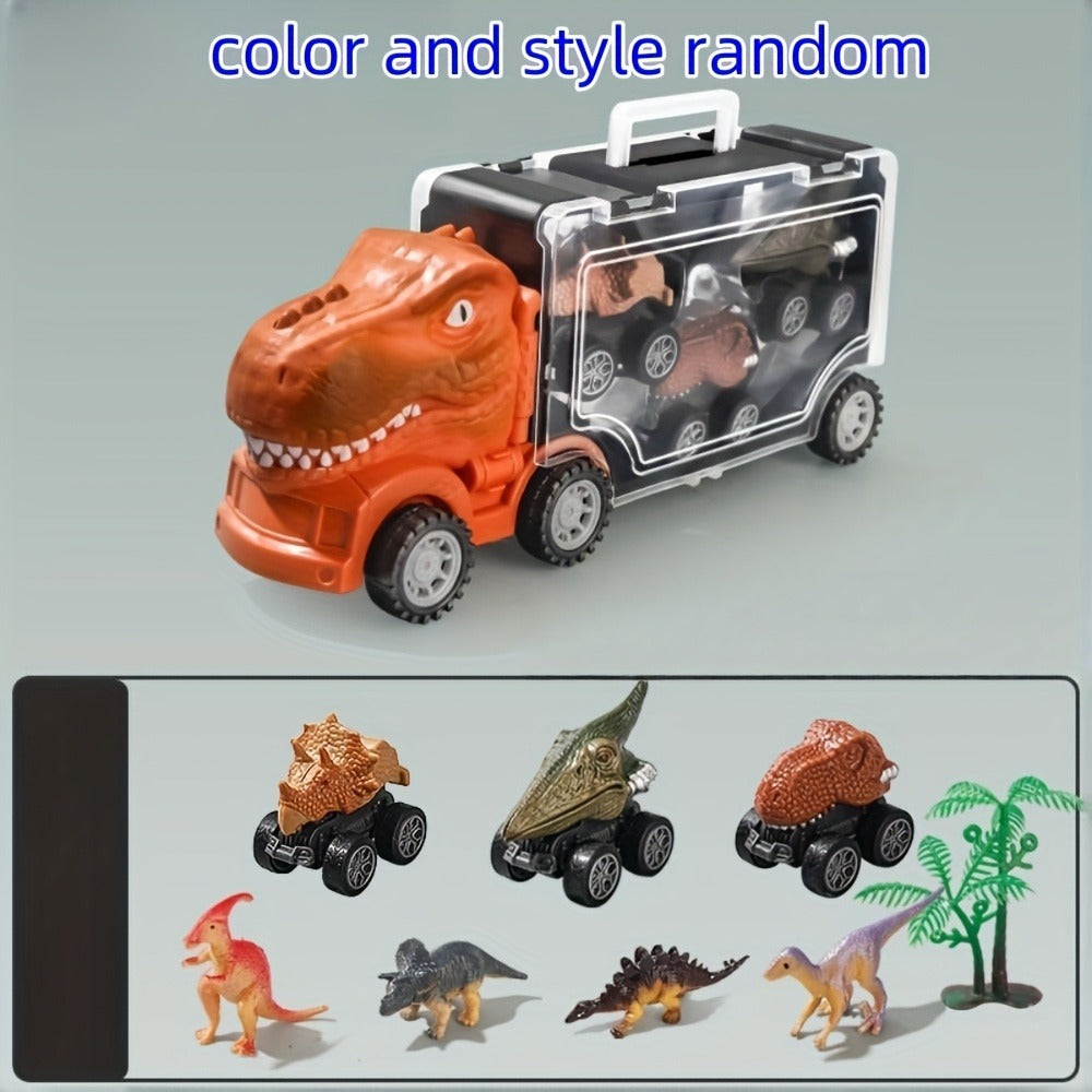 T-Rex Dinosaur Carrier Truck Playset with Mini Cars, Figures and Standard or Upgraded Package Options