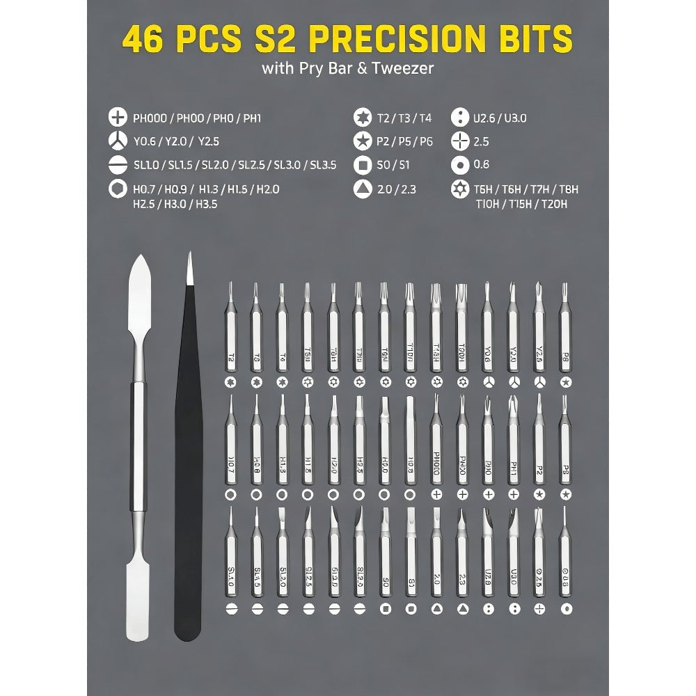 46-in-1 Precision Screwdriver Set with Magnetic Driver, Phillips, Slotted, Torx, Hex and Y-Type Bits