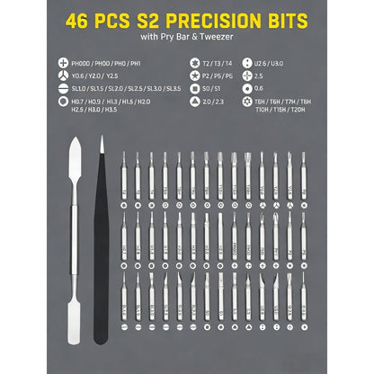 46-in-1 Precision Screwdriver Set with Magnetic Driver, Phillips, Slotted, Torx, Hex and Y-Type Bits