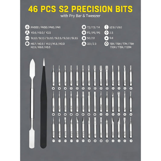 Precision Screwdriver Set 46-in-1, Magnetic Mini Professional Repair Tool Kit with CR-V Steel Phillips Slotted Torx Hex Y-Type Bits for Phone, Laptop, Watch, Game Console, Tablet & Electronics Repair