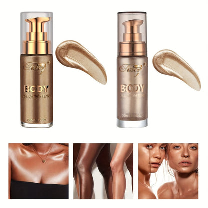 Liquid Luminizer Set of 2 Moisturizing Shimmer Highlighter for Face and Body Glow - All-in-One Illuminator Bronzer Dewy Finish Summer Makeup Kit Women Beauty Gift