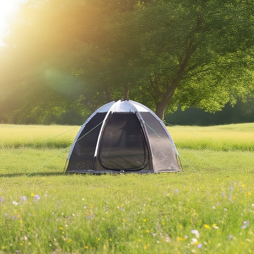 Portable Khaki Dome Screen Tent with Full Mesh Panels, Wide Zippered Entry and Flexible Pole Frame