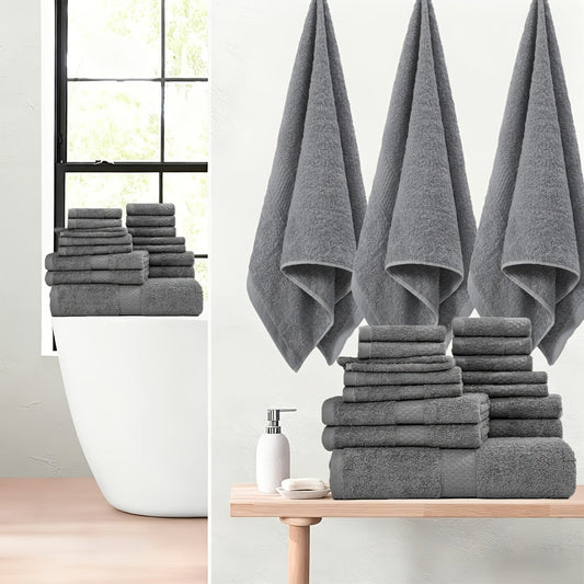 Towel Set 12, 16 or 18 Piece 450GSM Cotton-Blend Bath, Hand and Face Towels in Multiple Colors