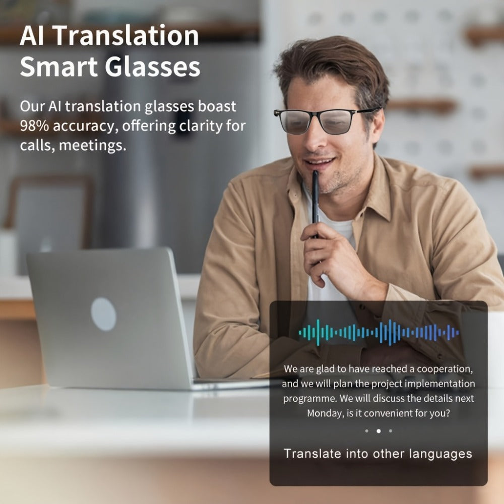 Smart Glasses 160-Language Translation Eyewear with Open-Ear Audio and 19 Photochromic Frame Options