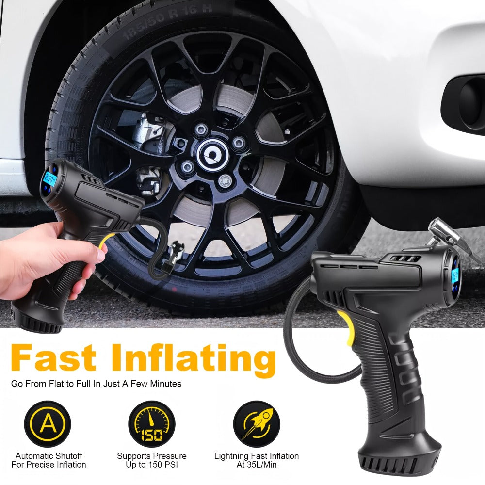 Portable Air Compressor 5200mAh – Wireless Rechargeable Tire Inflator with Digital Pressure Gauge for Car, Bicycle & Ball, Auto Shut-Off, USB Charging, Compact Cordless Air Pump