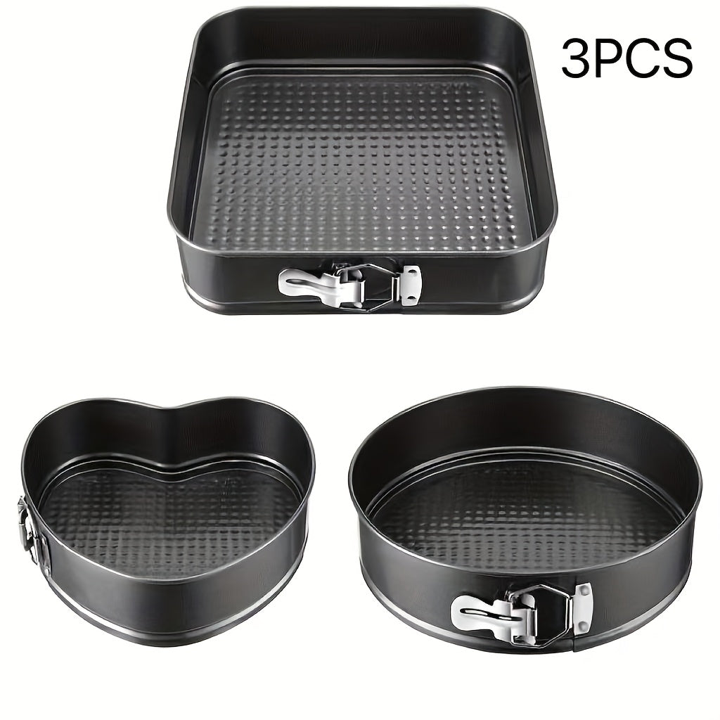 Removable Bottom Cake Pan Set, Nonstick Carbon Steel Round & Heart Shaped Springform Baking Pans