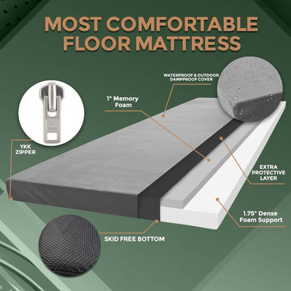 Memory Foam Camping Mattress Pad – Roll-Up Portable Sleeping Mat 72"x24" for SUV Car Camping, Tent Floor, RV & Guest Bed | Grey & Blue