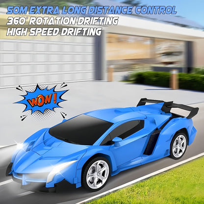 RC Transform Robot Car 1:18 Scale One-Button Deformation – Long Range Remote Control with LED Headlights & 360° Drift Stunt, Cool Birthday Christmas Easter Gift for Boys Girls Ages 3+