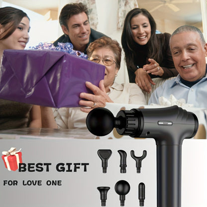 GVBER Handheld Massage Gun in Black with Six Interchangeable Heads, Rear Display and USB-C Charging Port