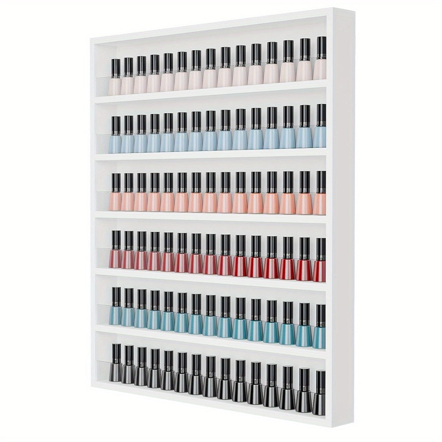 Wall Mount Nail Polish Rack 6 Tier Holds 120 Bottles with Acrylic Baffles — Large Nail Varnish Display Shelf Organizer for Salon Home White Black
