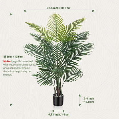 Artificial Areca Palm Tree in 4, 5 or 6-Foot Heights with Frond Count and White Planter Options
