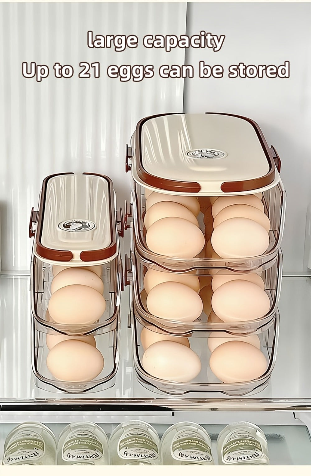 Egg Rack Kitchen Organizer Double-Row Auto-Rolling Dispenser with One, Two or Three Layer Options