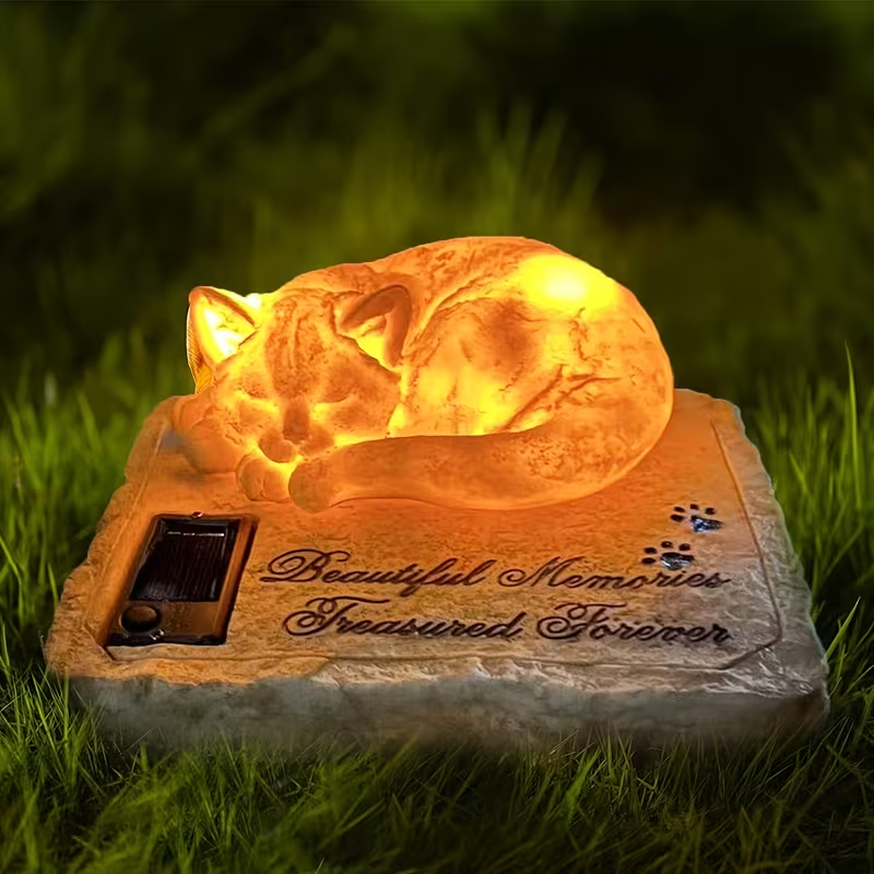 Cat Memorial Stone Garden Grave Marker – 3D Sleeping Cat Tombstone Statue for Outdoor Pet Cemetery, Sympathy Gift for Loss of Cat, Standard & Advanced Version