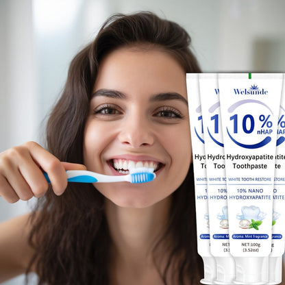 Four-Pack 100g Spearmint Toothpaste Tubes with 10% Hydroxyapatite Label and 400g Total Quantity