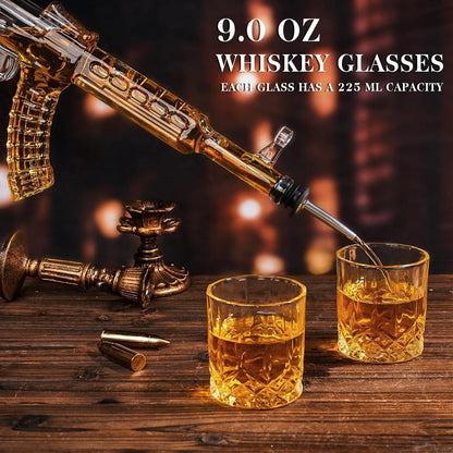 Gun Whiskey Decanter Set with Glasses Military Themed Liquor Dispenser AK47 M1911 Revolver Shaped Decanter for Home Bar Gifts for Men Dad Husband Birthday