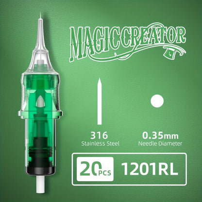 Disposable Tattoo Needles 20pcs Mixed Set RL RS M1 C-M — Multi-Gauge High Transparency Cartridge, Lasting Sharpness, Ample Ink Capacity, for Professional Artists & Beginners