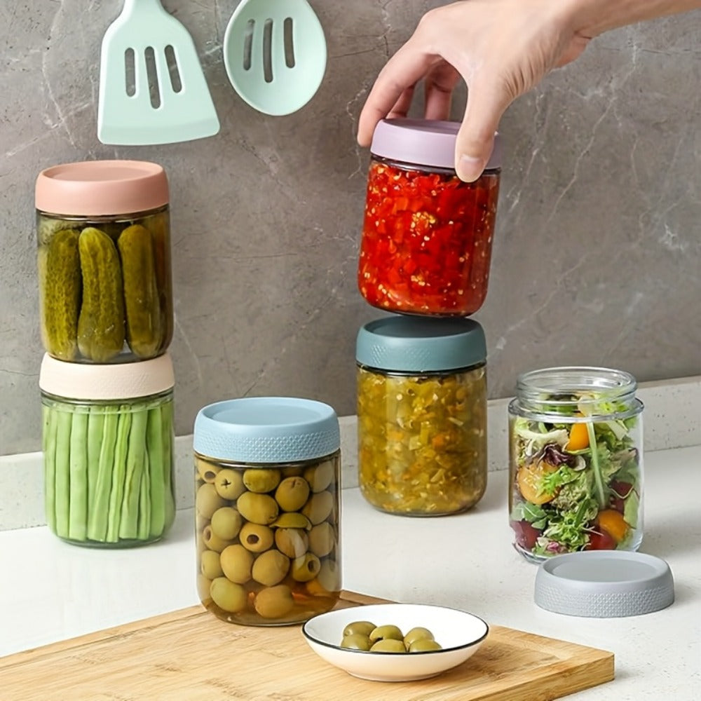 Wide Mouth Mason Jar Set, Six 16oz Glass Containers with Lids and Optional Protective Silicone Sleeves