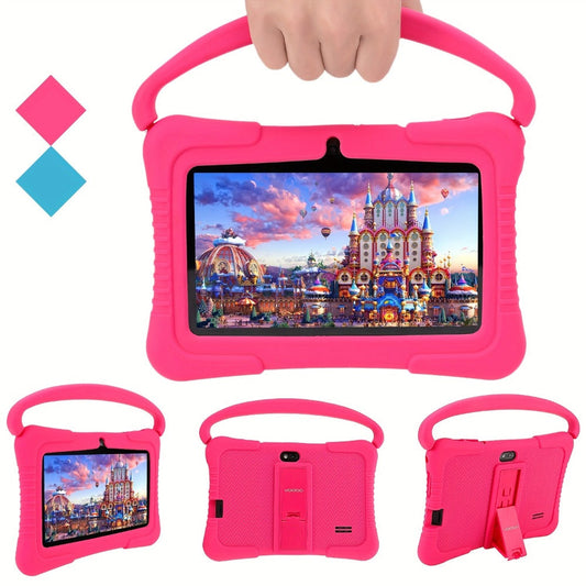 Veidoo Kids Tablet 7 Inch Android Eye Protection Screen Parental Controls Drop-Proof Silicone Case Dual Camera Educational Games WiFi 1GB 16GB 2GB 32GB Children Learning Tablet Pink Blue Purple