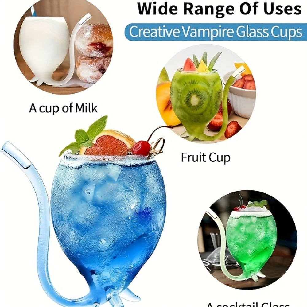 Four-Piece Novelty Tail-Straw Drinking Glass Set with 12-Ounce Capacity and 4.7-Inch Cup Height