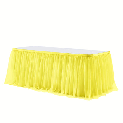 Pink Tutu Table Skirt 6ft – Ruffle Tulle Table Skirt for Rectangle & Round Tables, Princess Girls Birthday Party, Cake Dessert Table Decor, Gold Brim, Multiple Colors Available