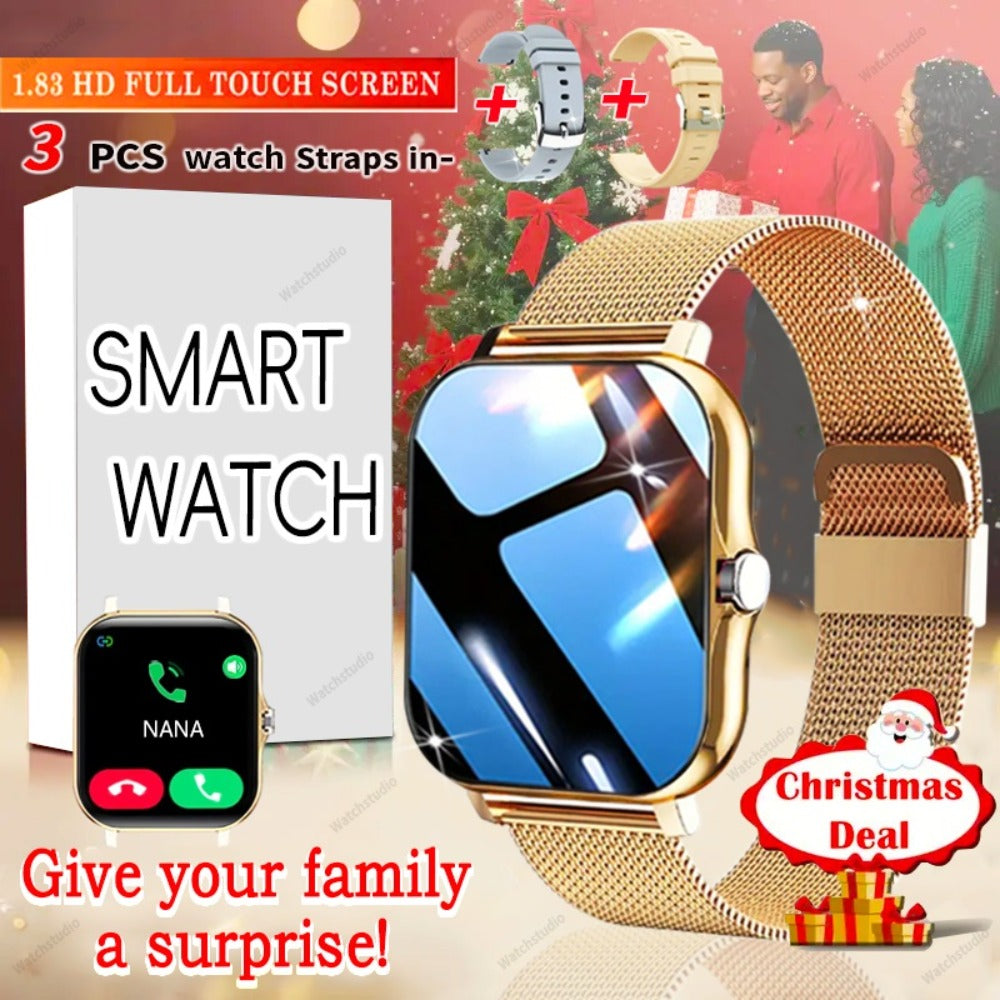 Smartwatch Gift with Metal Strap, Wireless Calling, Music Player and App Alerts in Four Colors