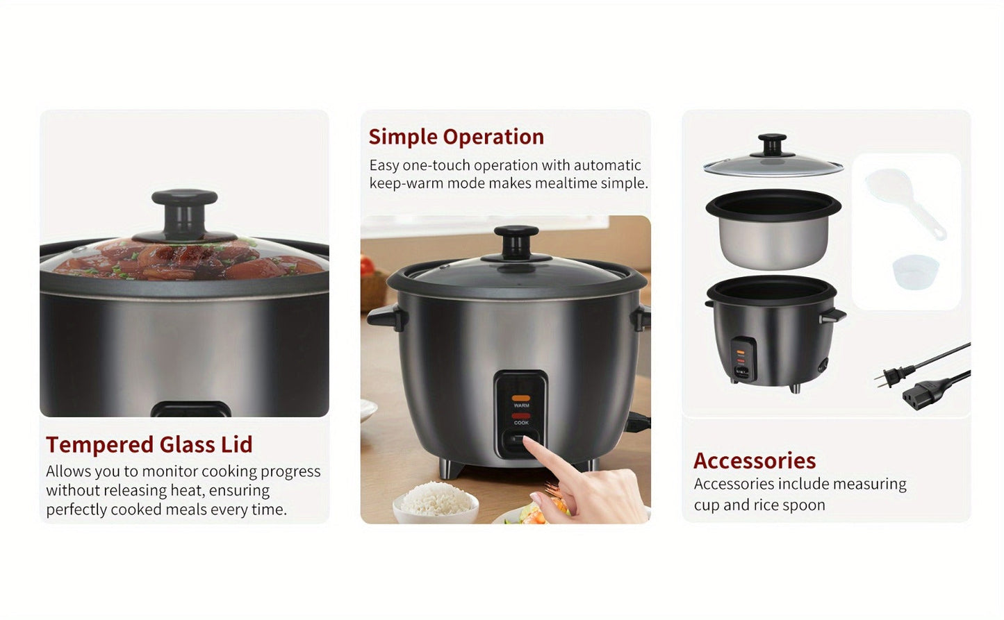 Rice Cooker & Yogurt Maker 1.5Qt – 6-Cup Non-Stick Electric Rice Cooker with Auto Keep Warm, One-Touch, Stainless Steel Liner, Steamer for Rice, Oatmeal, Soup & Yogurt