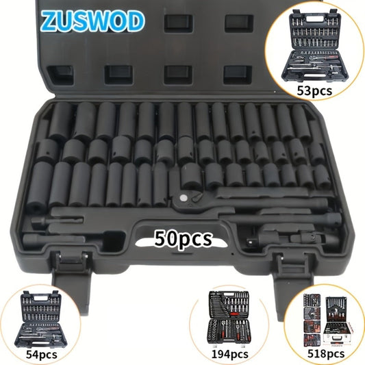 Impact Socket Set 53/54/194/518PCS – 3/8" Drive CR-V Steel | Metric 8-22mm & Imperial 5/16"-3/4" | Complete Socket Kit for Car Repair, DIY & Mechanics | Best Gift for Men