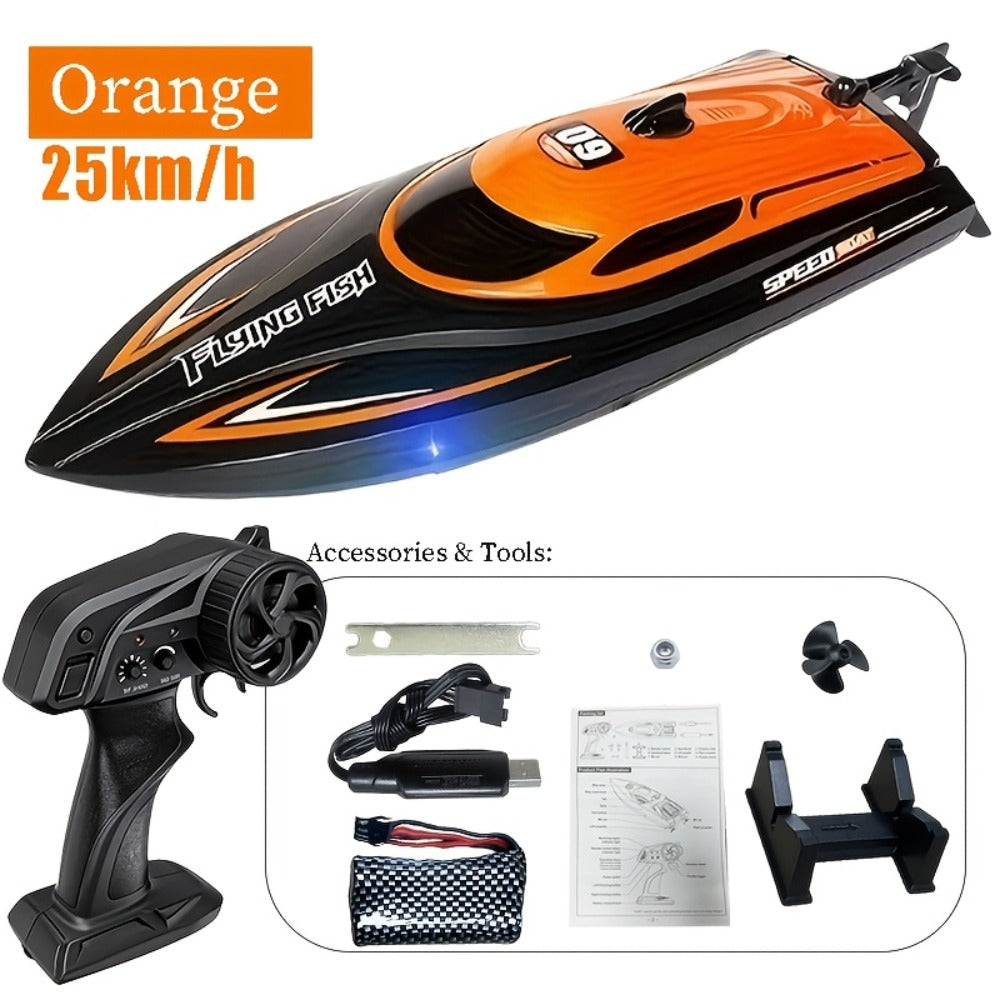 RC Speedboat 30KM/H with LED Night Navigation Lights – 2.4GHz High Speed Remote Control Boat Anti-Capsizing Water Cooling System Pool Lake RC Toy for Kids Adults, Best Birthday Summer Gift