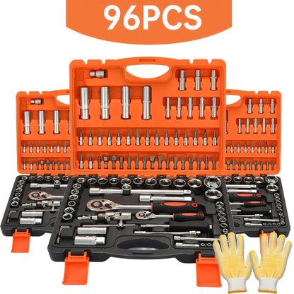 Ratchet Socket Wrench Set with Handle – 50/53/96/123/218/999PCS | 3/8" Drive CR-V Steel | Metric & Imperial Sizes | Car Maintenance, Boat & Home Repair Tool Kit for Mechanics