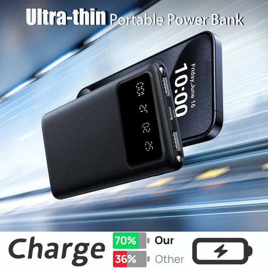 Power Bank 20000mAh Dual USB with Type-C and Micro USB Inputs, 5V/2.1A and LED Display in Black or White