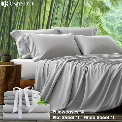 Bamboo Blend Bed Sheet Set 6pcs – Flat Sheet, Fitted Sheet & 4 Pillowcases, Ultra Soft Lyocell Viscose Breathable Bedding for Hot Sleepers, Deep Pocket Twin Full Queen King, 11 Colors