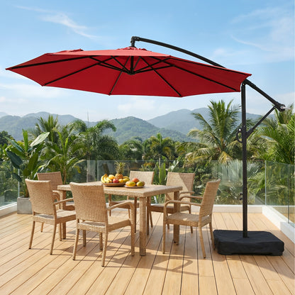 Patio Umbrella 10FT Cantilever Hanging Style with Crank, Push Tilt and Variant-Specific Cross Base