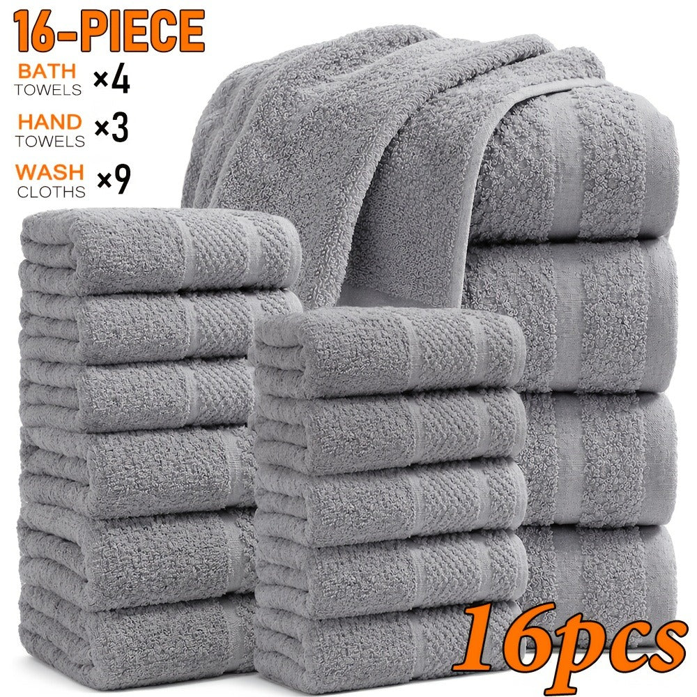 Towel Set 12, 16 or 18 Piece 450GSM Cotton-Blend Bath, Hand and Face Towels in Multiple Colors
