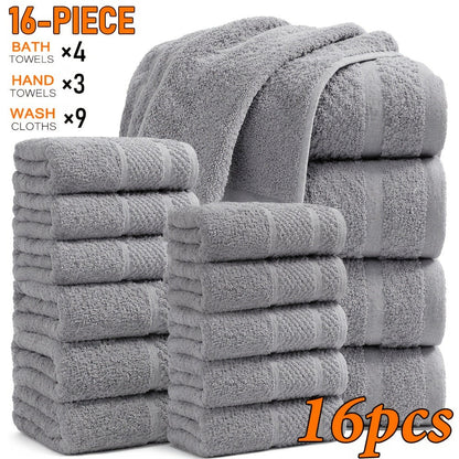 Towel Set 12, 16 or 18 Piece 450GSM Cotton-Blend Bath, Hand and Face Towels in Multiple Colors