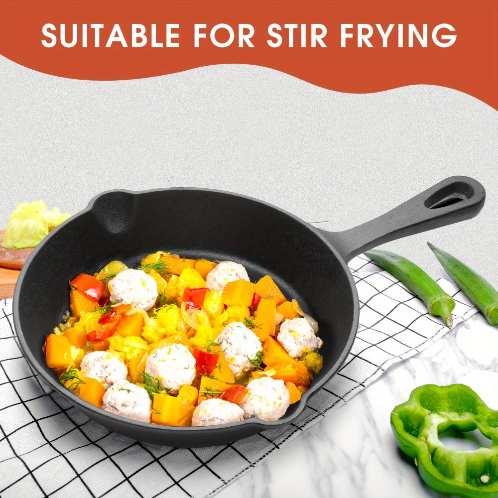 3-Piece Cast Iron Skillet Set with Long Handles, Pouring Lips and 6-, 8- and 10-Inch Graduated Pans