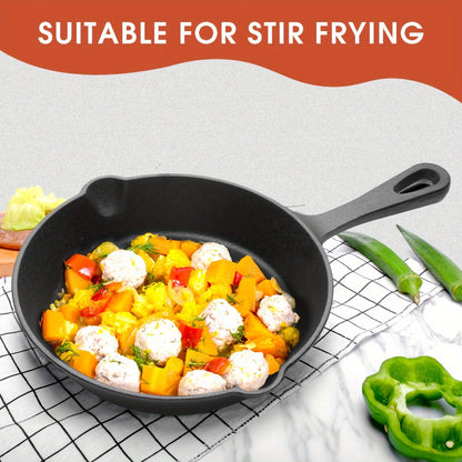3-Piece Cast Iron Skillet Set with Long Handles, Pouring Lips and 6-, 8- and 10-Inch Graduated Pans
