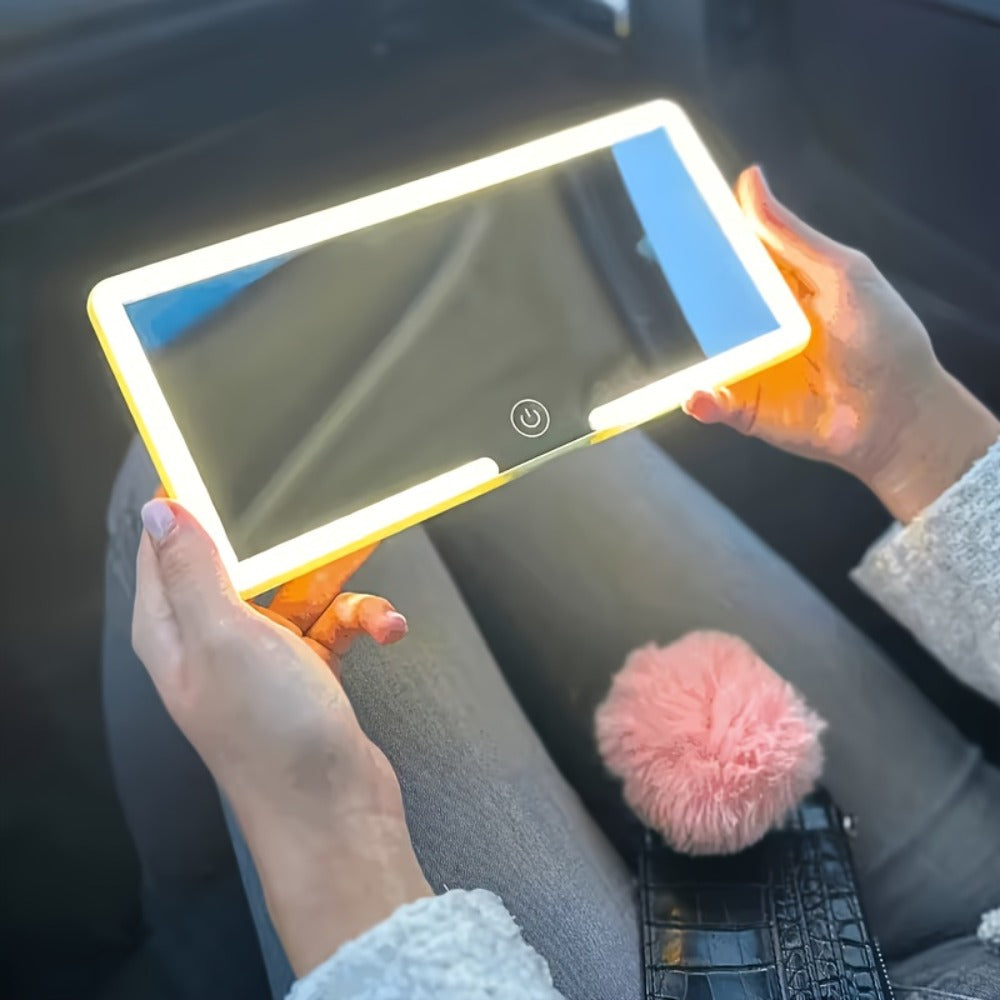 Car Visor Makeup Mirror LED Lighted USB Powered - Sun Visor Vanity Mirror with 3 Light Modes, Universal Fit for Cars Trucks SUVs, Road Trip Essential Car Accessory Gift for Women Female Drivers